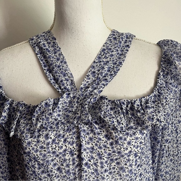 By Anthropologie • Caia Open-Shoulder Blouse Blue Floral - Picture 2 of 6